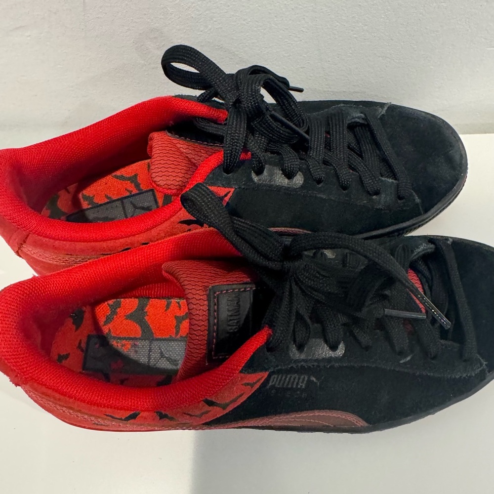 2/$20 Puma x Batman Suede Classic sneakers in black and red. - Picture 2 of 8